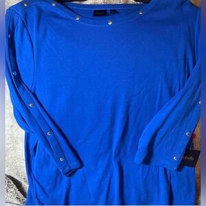 NWT Rafaella 3X Cobalt Blue Studded Long Sleeve Top Plus Size Preppy